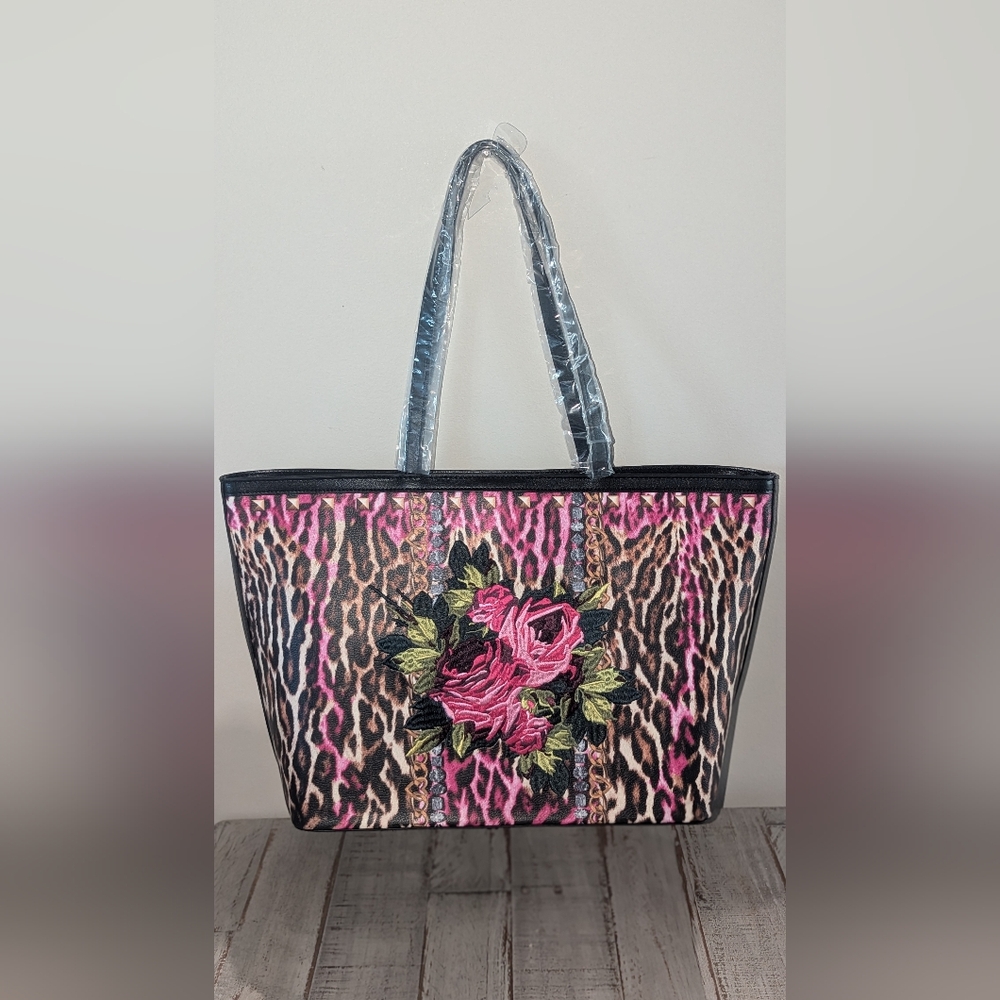 Betsey Johnson Embroidered Patch Tote/Leopard Print